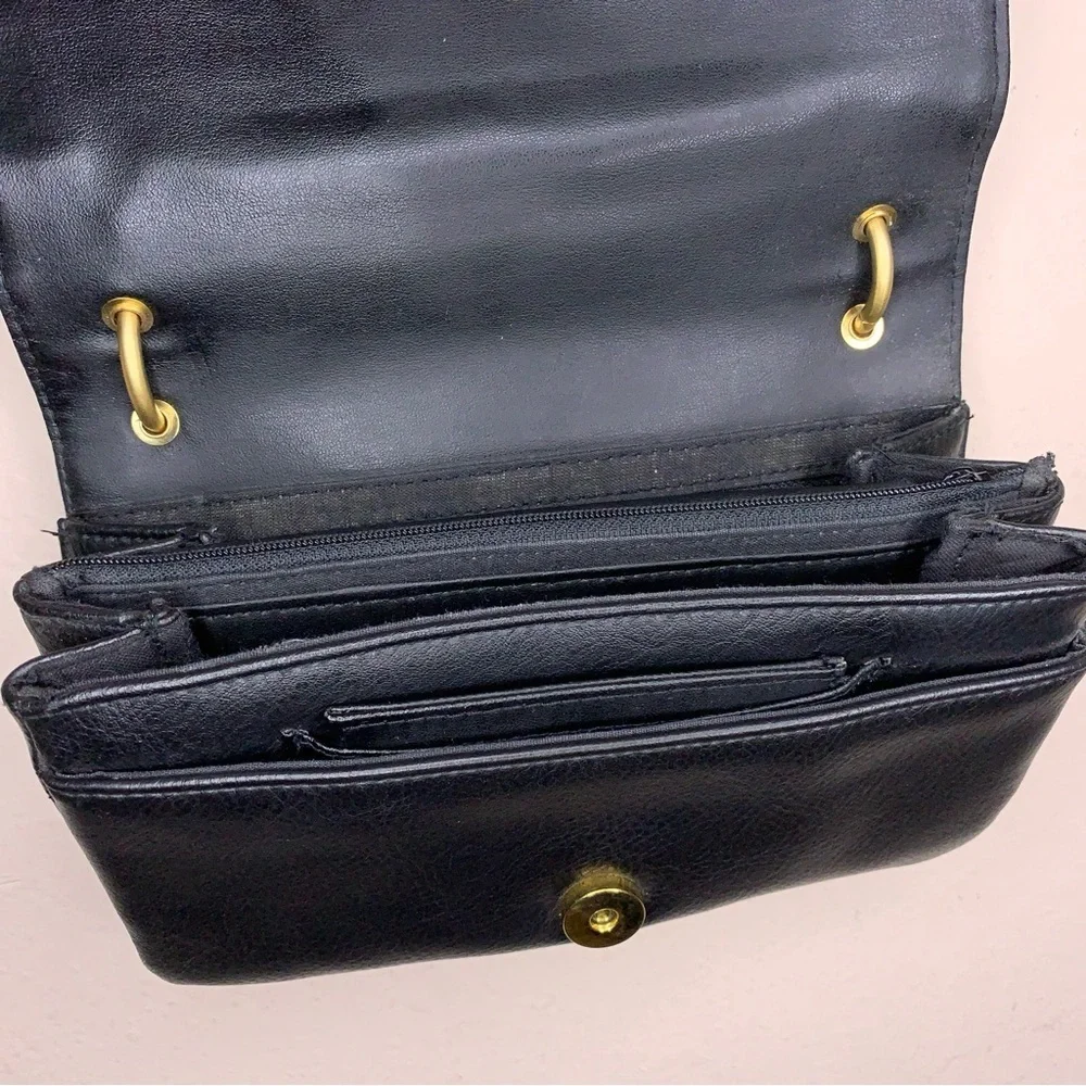 Rosetti Black Faux Leather Crossbody Purse Gold Hardware Travel Classic